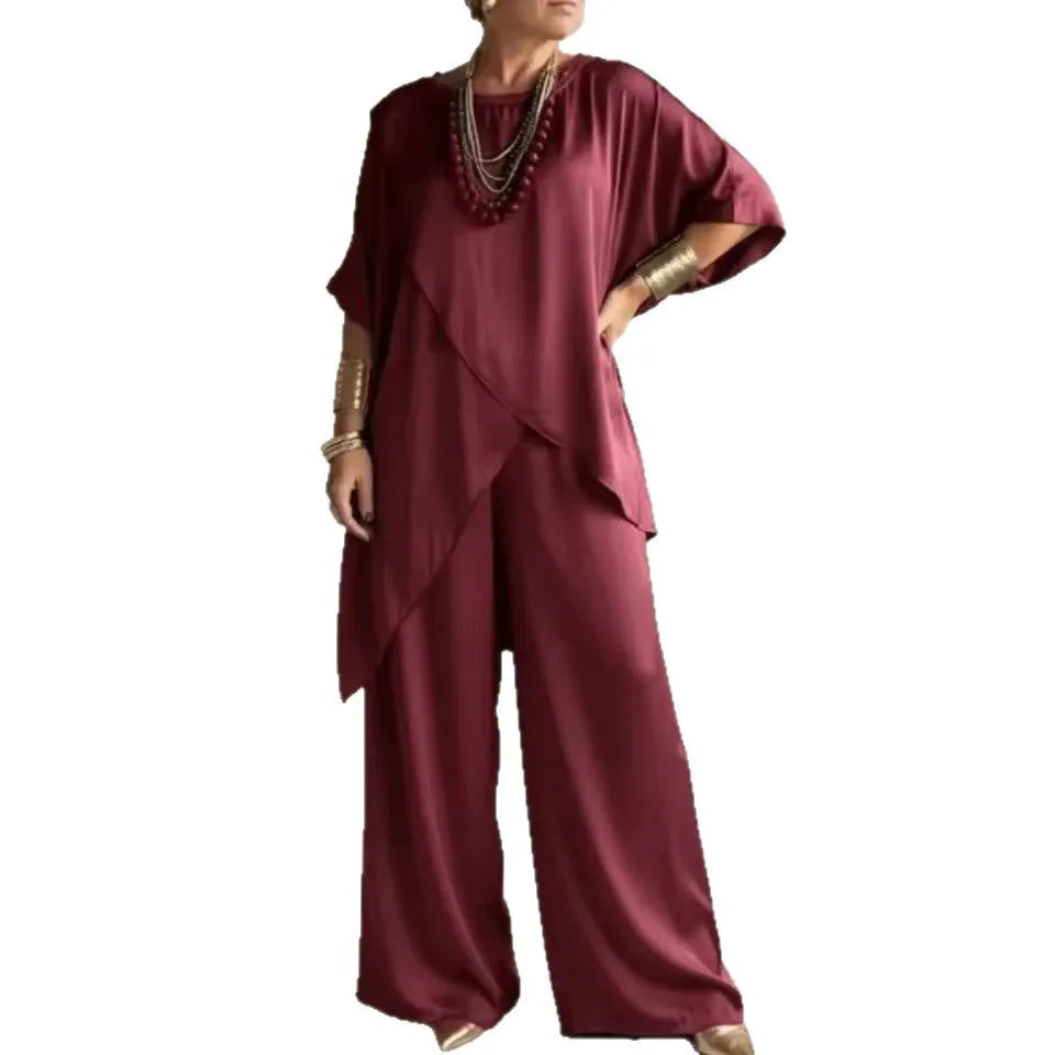 Conjunto Satin Duas Peças — Top + Calças Perna Larga