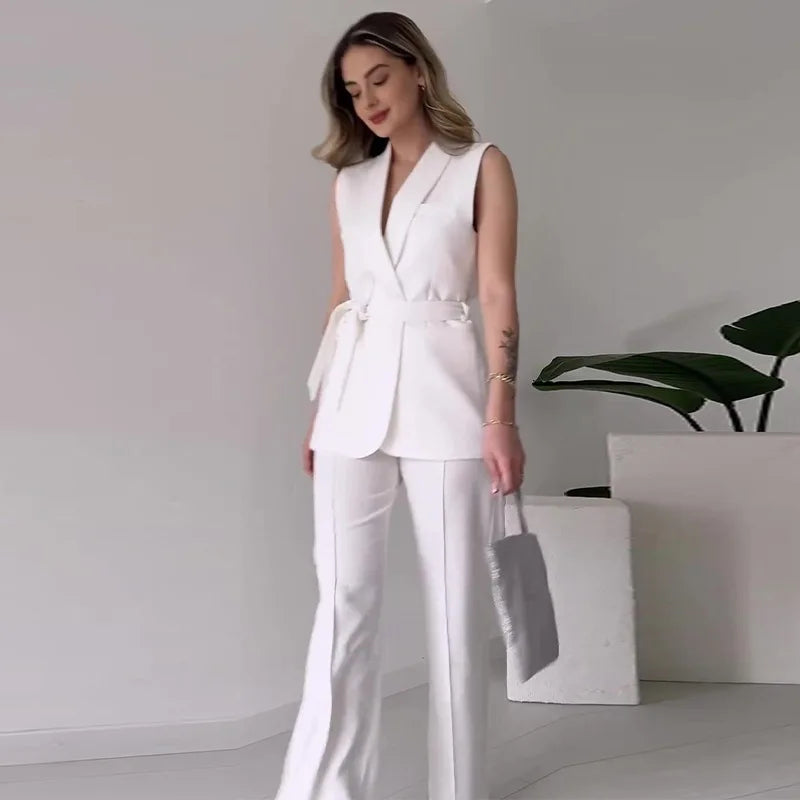 Conjunto Formal Feminino — Calças + Top Sem Mangas