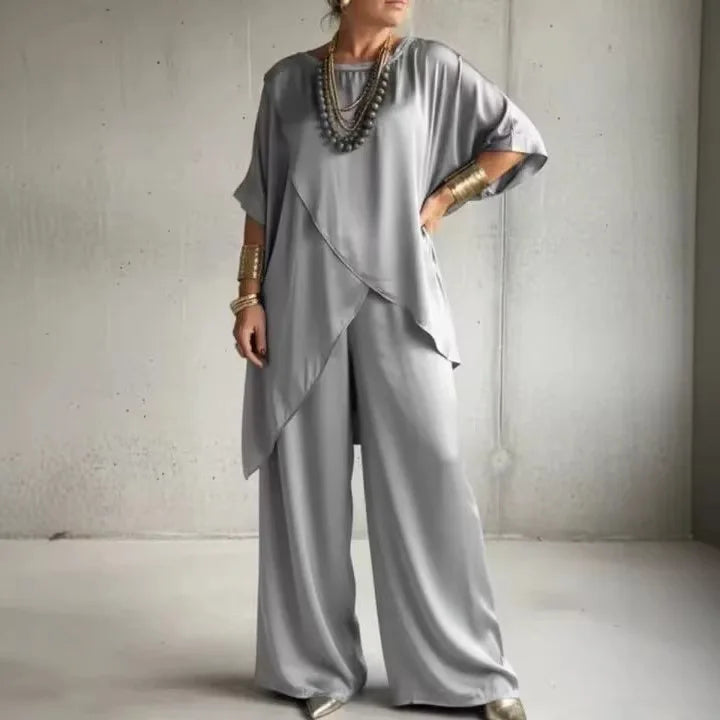 Conjunto Satin Duas Peças — Top + Calças Perna Larga