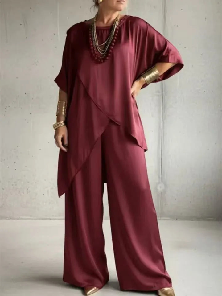 Conjunto Satin Duas Peças — Top + Calças Perna Larga