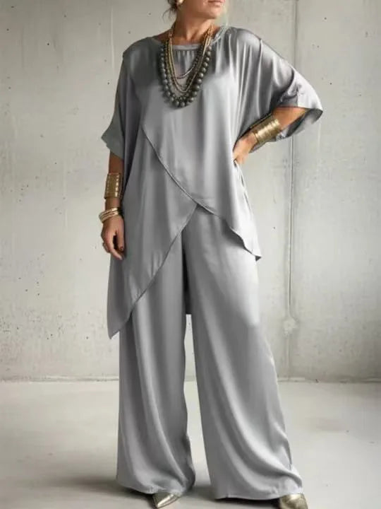 Conjunto Satin Duas Peças — Top + Calças Perna Larga