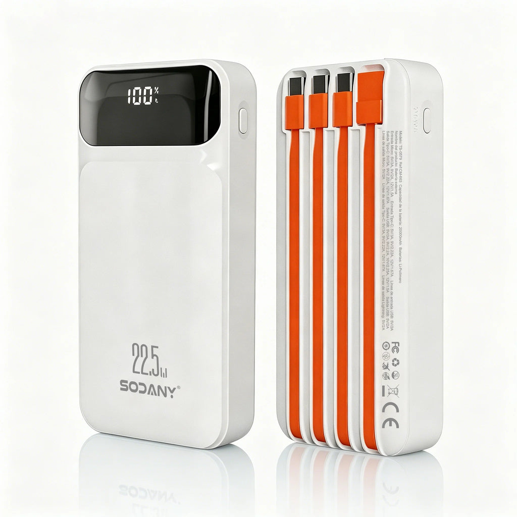 Power Bank 20000mAh 22.5W — 4 Cabos Integrados