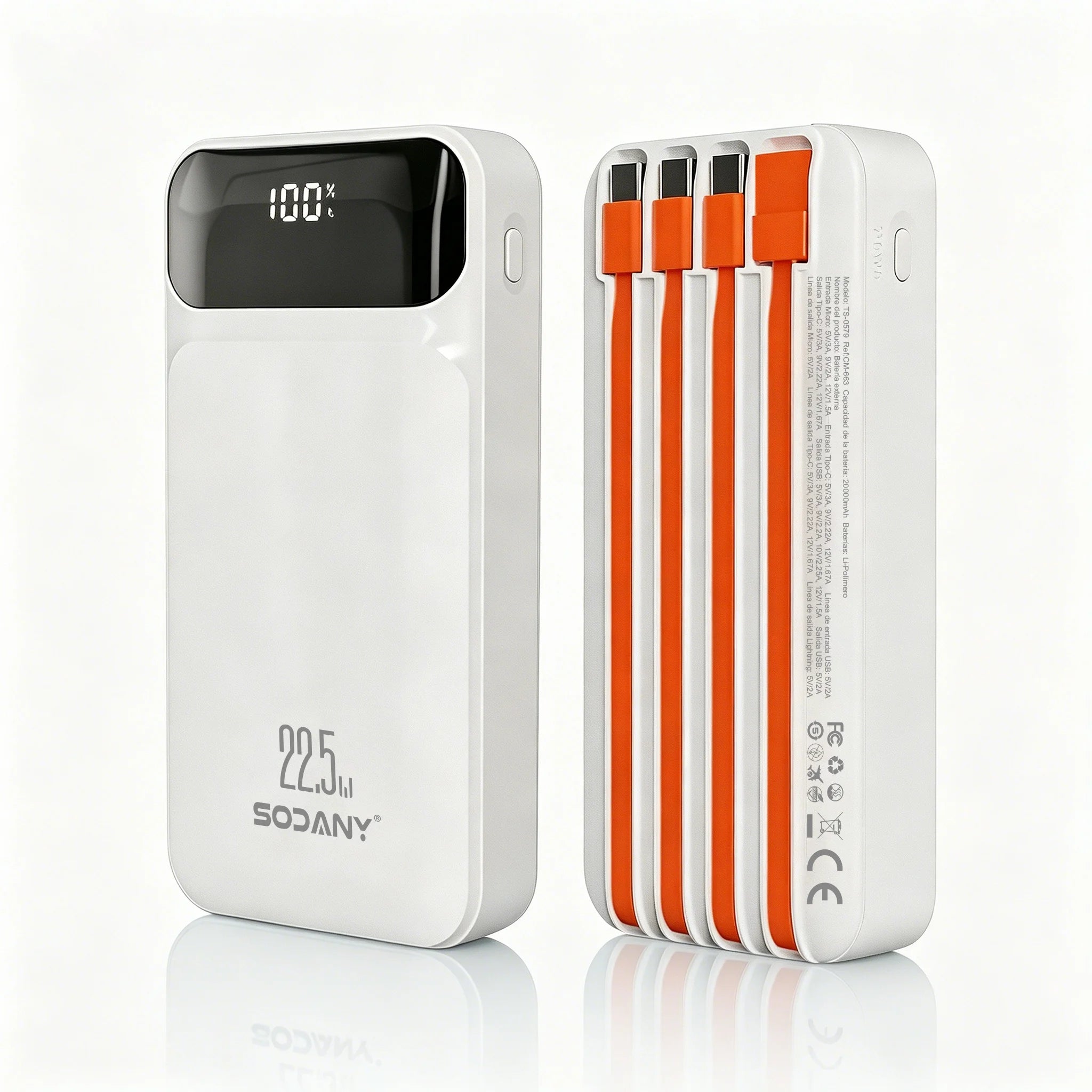 Power Bank 20000mAh 22.5W — 4 Cabos Integrados