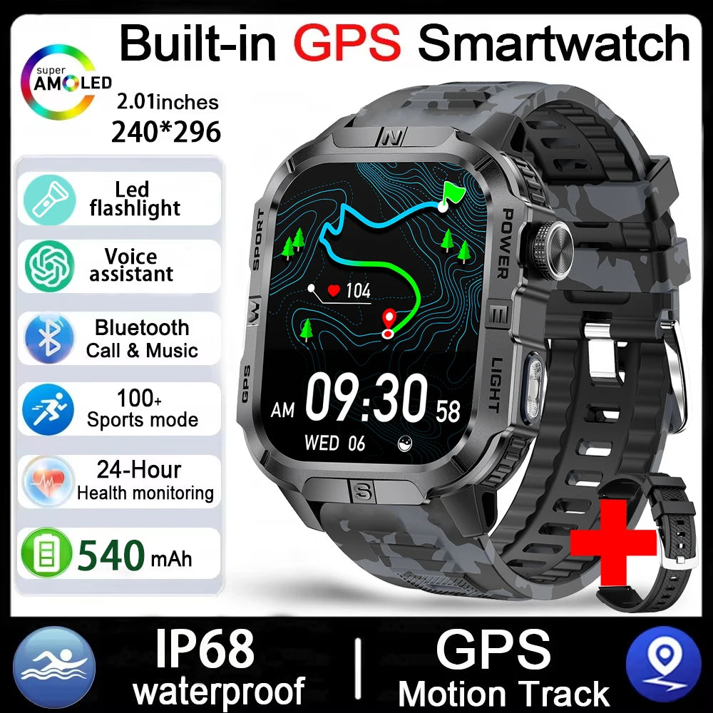 Smartwatch Militar Outdoor 2026 — GPS, LED, Bússola, Bluetooth e IP68 Impermeável