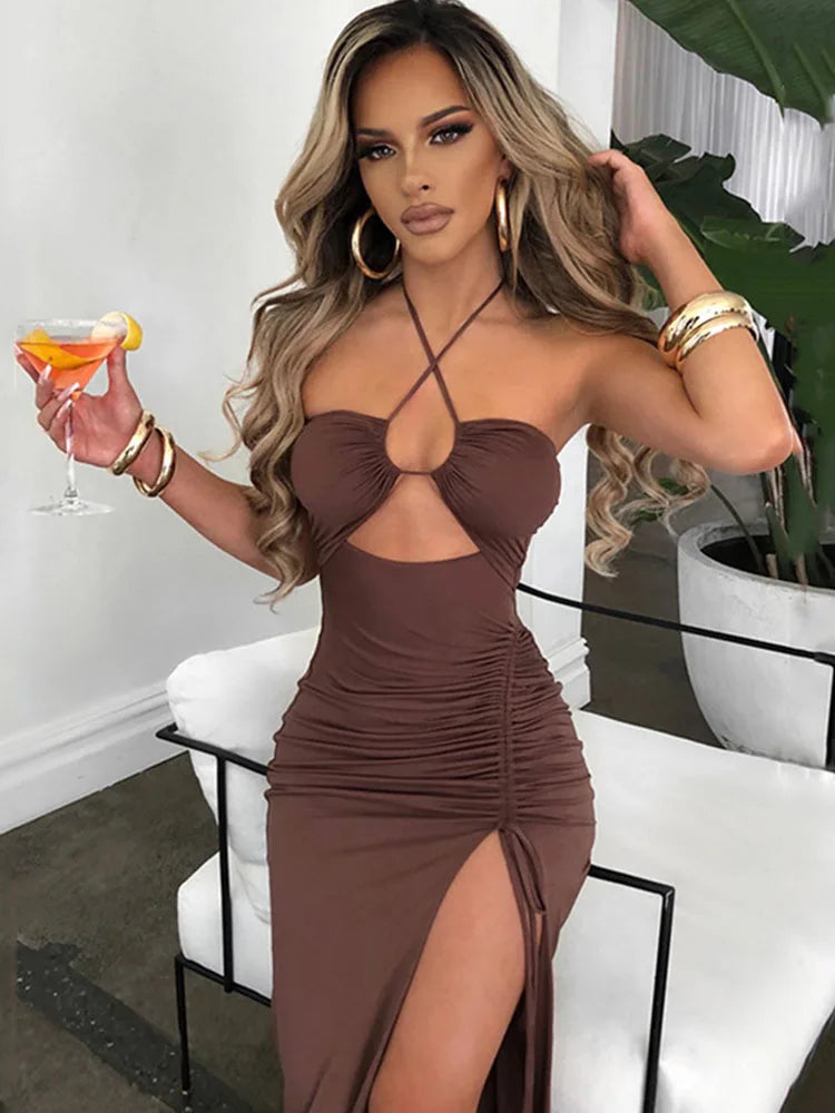 Vestido Midi Bodycon Sem Mangas — Decote em V e Costas Abertas