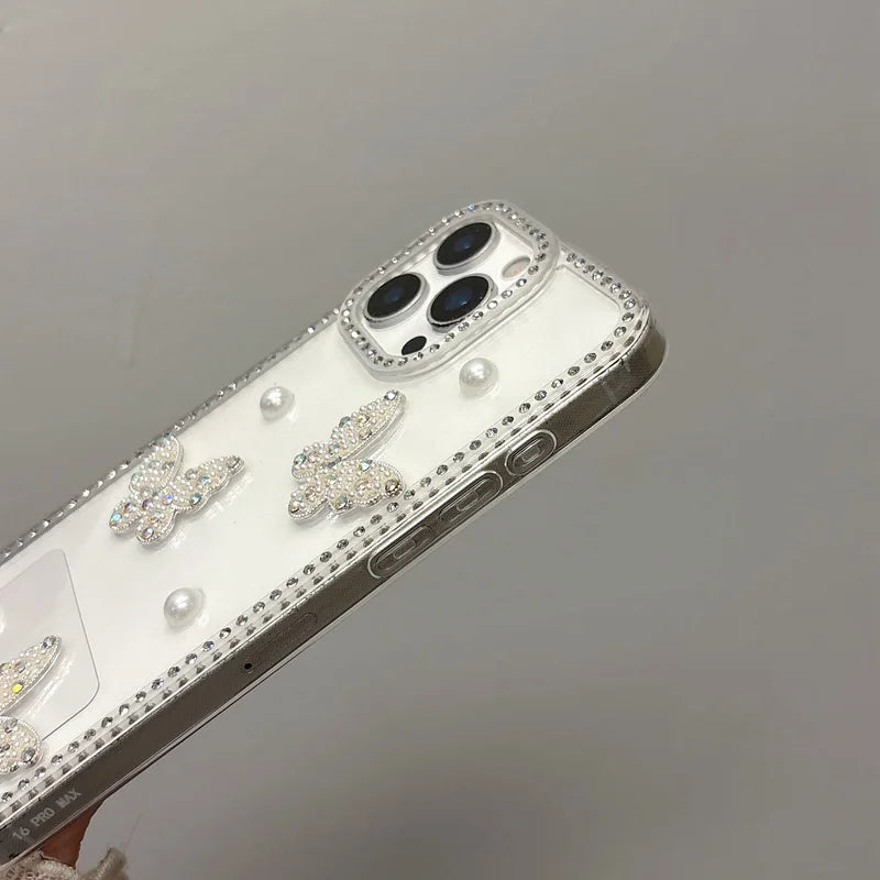 Capa Pearl Butterfly Diamond para OPPO A80 5G e Outros Modelos — Transparente, Brilhante e Anti-Choque