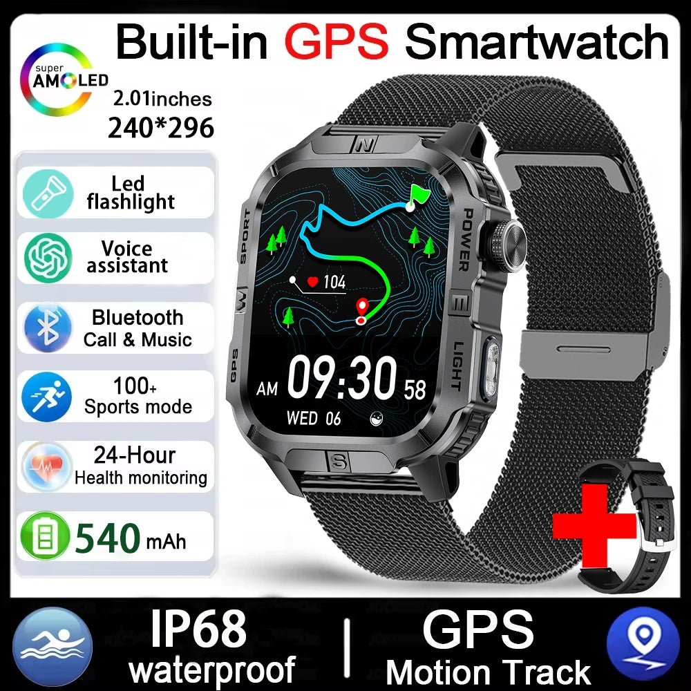 Smartwatch Militar Outdoor 2026 — GPS, LED, Bússola, Bluetooth e IP68 Impermeável