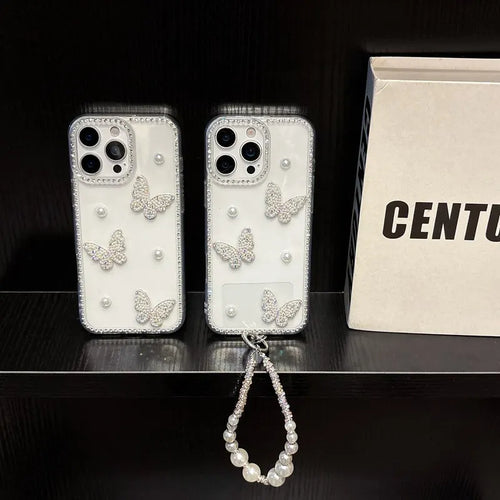Capa Pearl Butterfly Diamond para OPPO A80 5G e Outros Modelos — Transparente, Brilhante e Anti-Choque