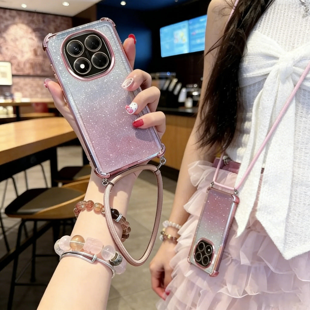 Capa Glitter com Lanyard para Redmi Note 15 / 15 Pro 4G