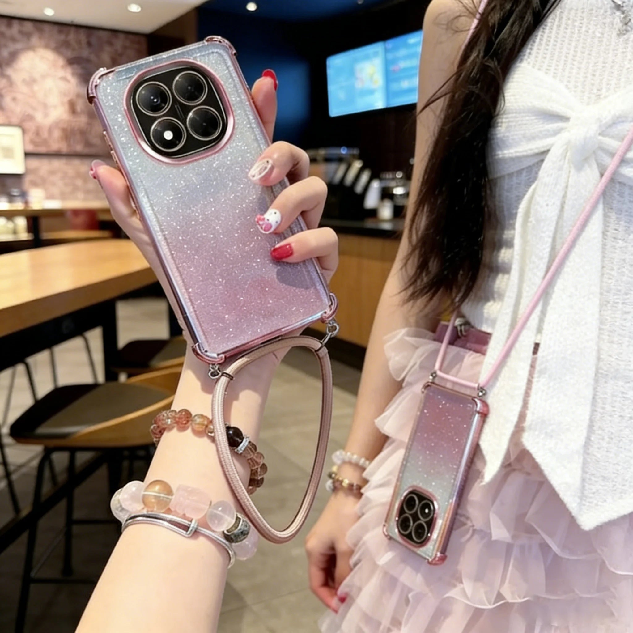 Capa Glitter com Lanyard para Redmi Note 15 / 15 Pro 4G