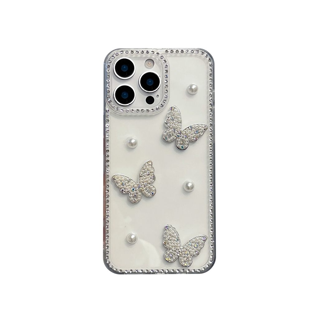 Capa Pearl Butterfly Diamond para OPPO A80 5G e Outros Modelos — Transparente, Brilhante e Anti-Choque