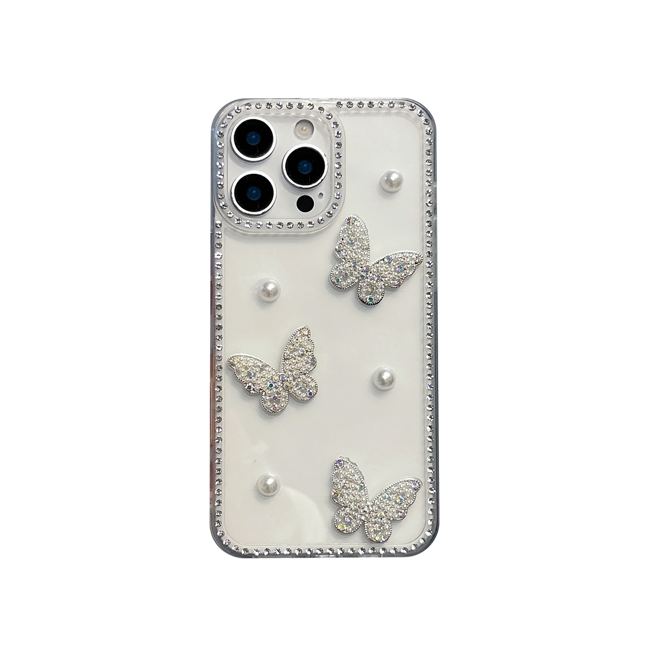 Capa Pearl Butterfly Diamond para OPPO A80 5G e Outros Modelos — Transparente, Brilhante e Anti-Choque