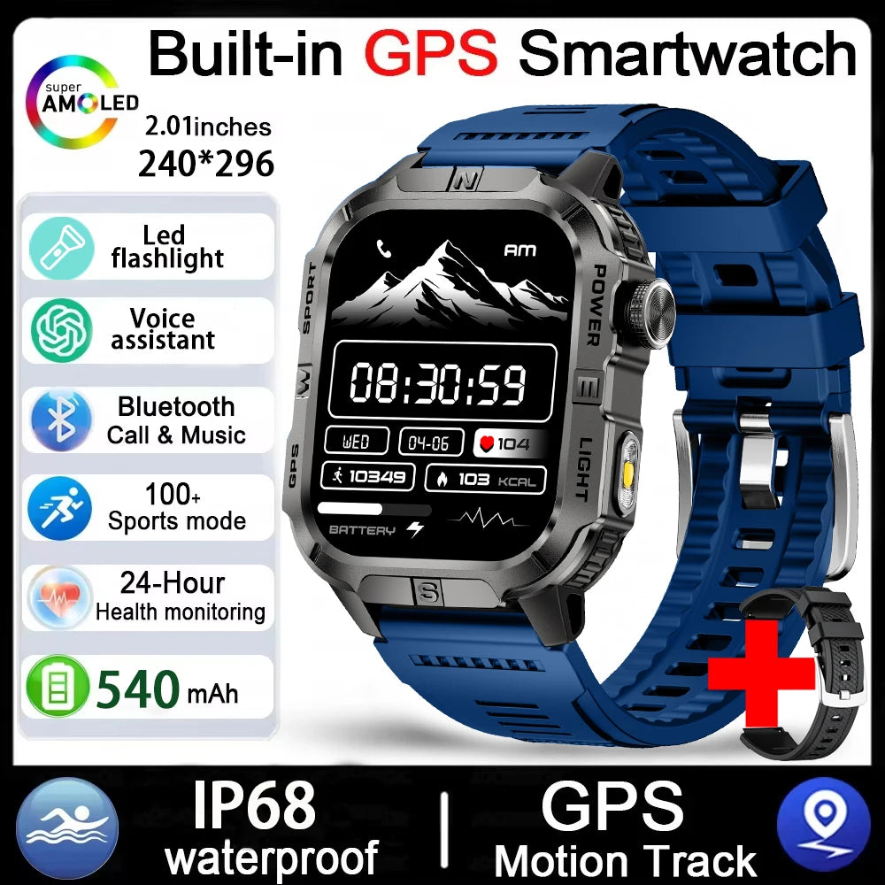 Smartwatch Militar Outdoor 2026 — GPS, LED, Bússola, Bluetooth e IP68 Impermeável