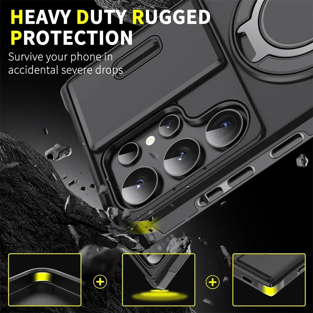Capa Armor Magnética com Suporte para Samsung Galaxy S20 ao S26
