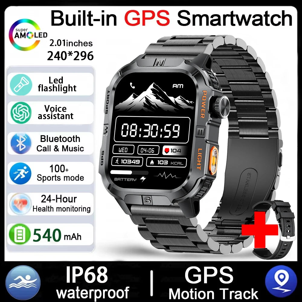 Smartwatch Militar Outdoor 2026 — GPS, LED, Bússola, Bluetooth e IP68 Impermeável