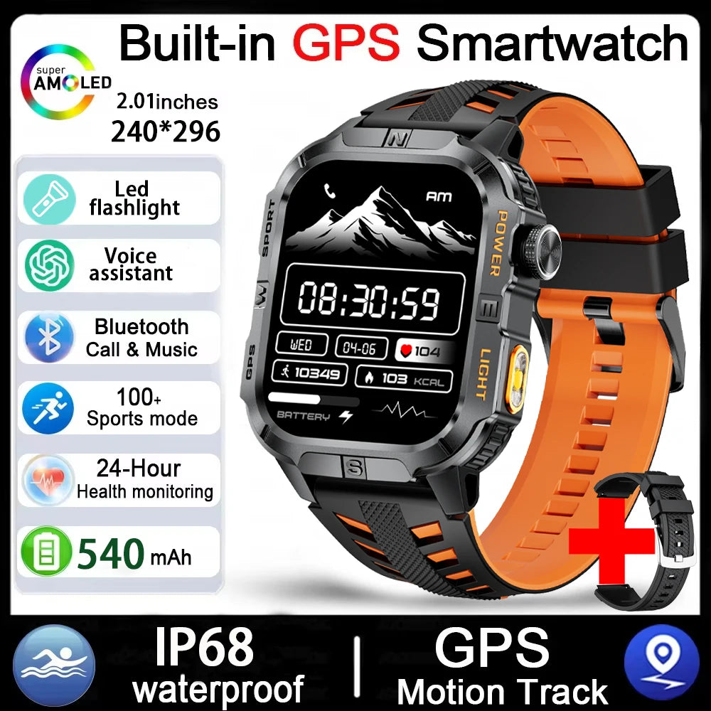 Smartwatch Militar Outdoor 2026 — GPS, LED, Bússola, Bluetooth e IP68 Impermeável