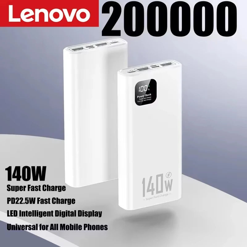 Lenovo Power Bank 200000mAh 140W — Carregamento Ultra Rápido
