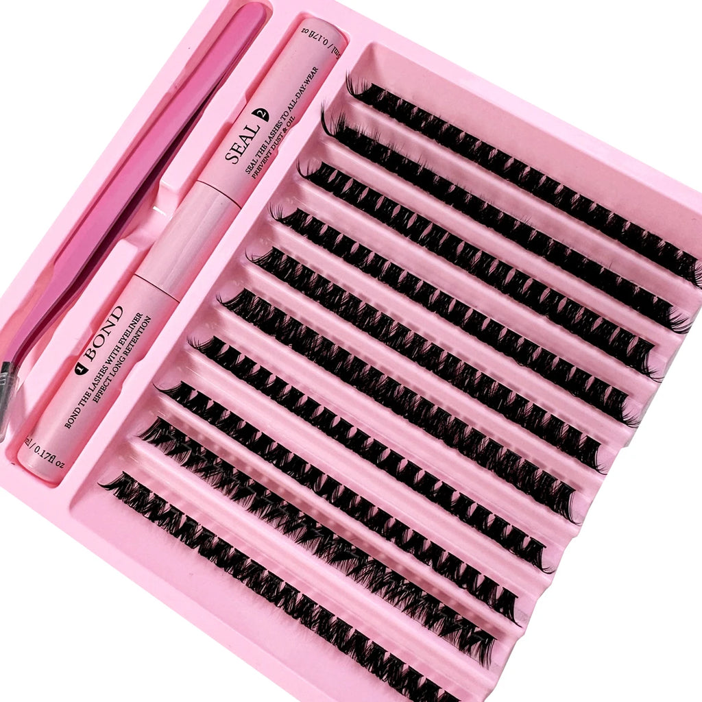 Kit de Extensão de Pestanas DIY — 200 Clusters + Cola e Removedor Incluídos