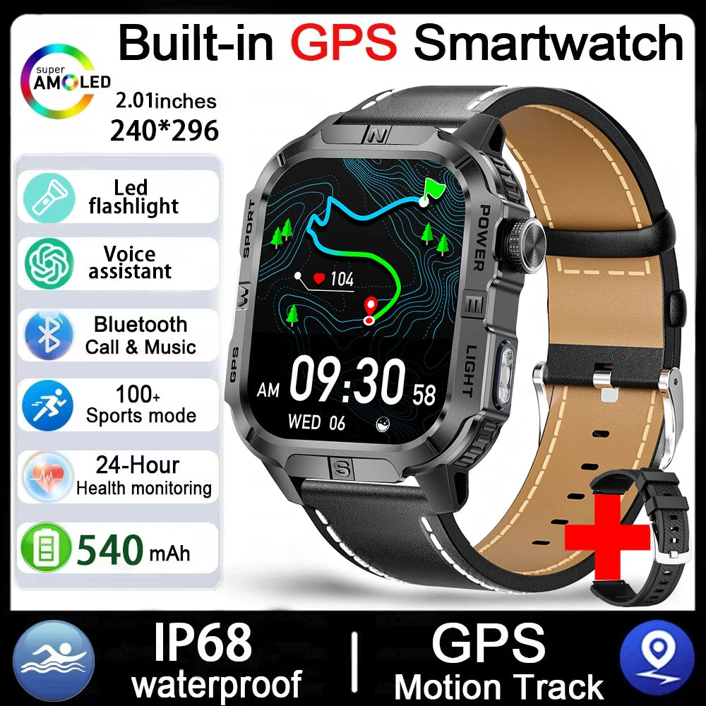 Smartwatch Militar Outdoor 2026 — GPS, LED, Bússola, Bluetooth e IP68 Impermeável