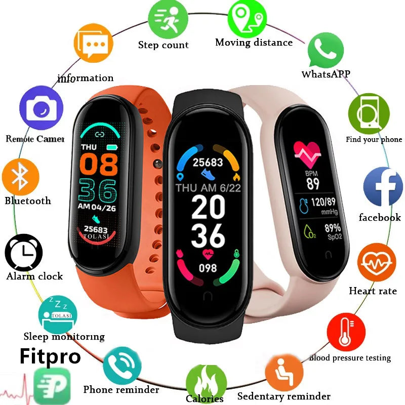 Smartwatch M6 — Pulseira Fitness com Monitor Cardíaco e Tensão Arterial
