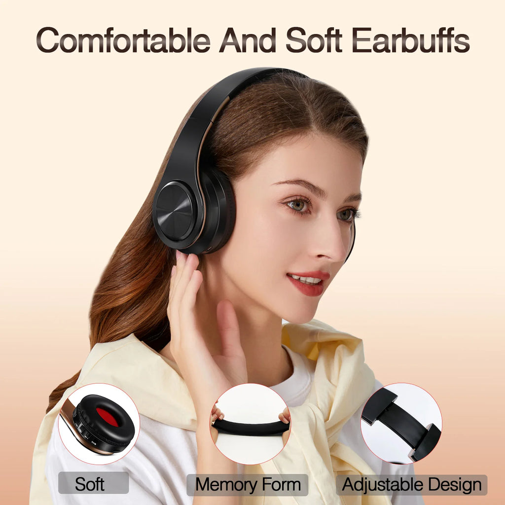 Auscultadores Bluetooth Estéreo Dourados — com Microfone