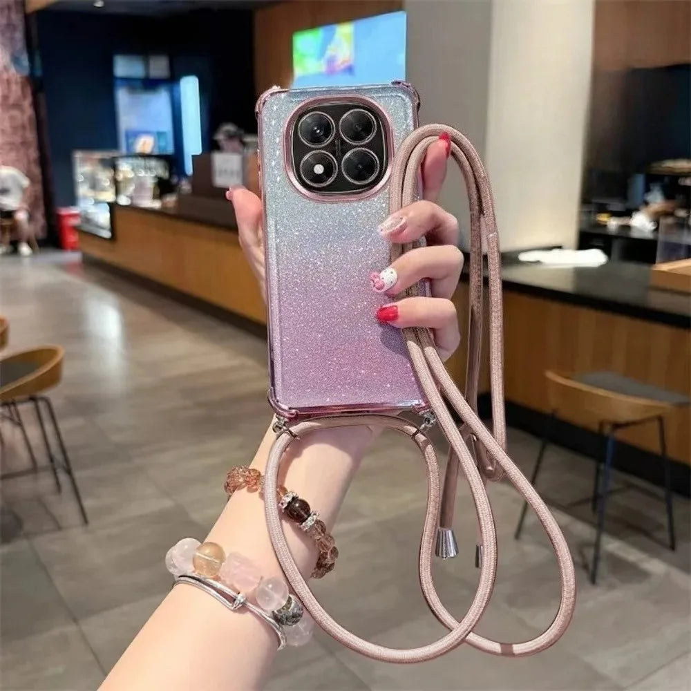 Capa Glitter com Lanyard para Redmi Note 15 / 15 Pro 4G