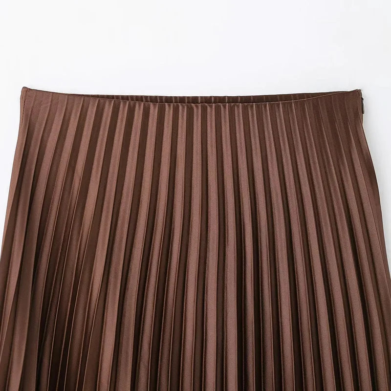 Saia Midi Plissada Elegante — Cintura Média