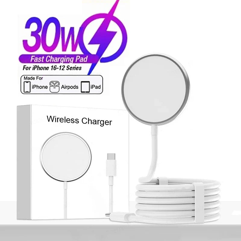 Carregador Sem Fios MagSafe 30W — iPhone 12 ao 16 e AirPods