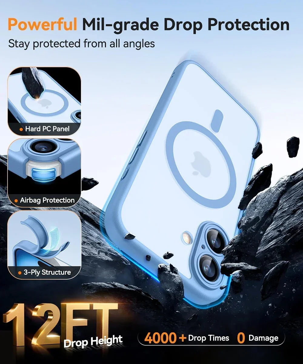 Capa Magnética Fosca Anti-Choque para iPhone com MagSafe — iPhone 11 ao 17 Pro Max