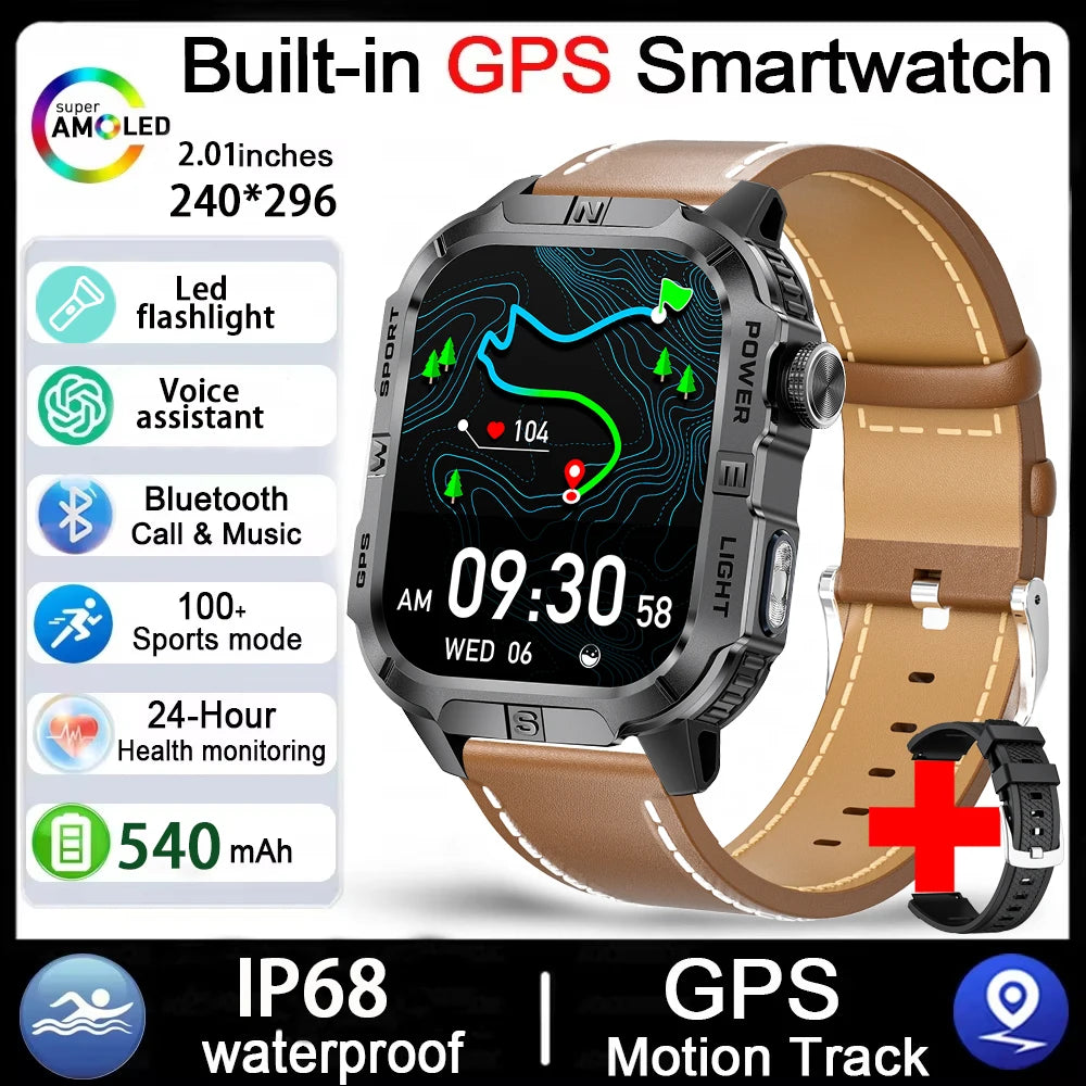 Smartwatch Militar Outdoor 2026 — GPS, LED, Bússola, Bluetooth e IP68 Impermeável