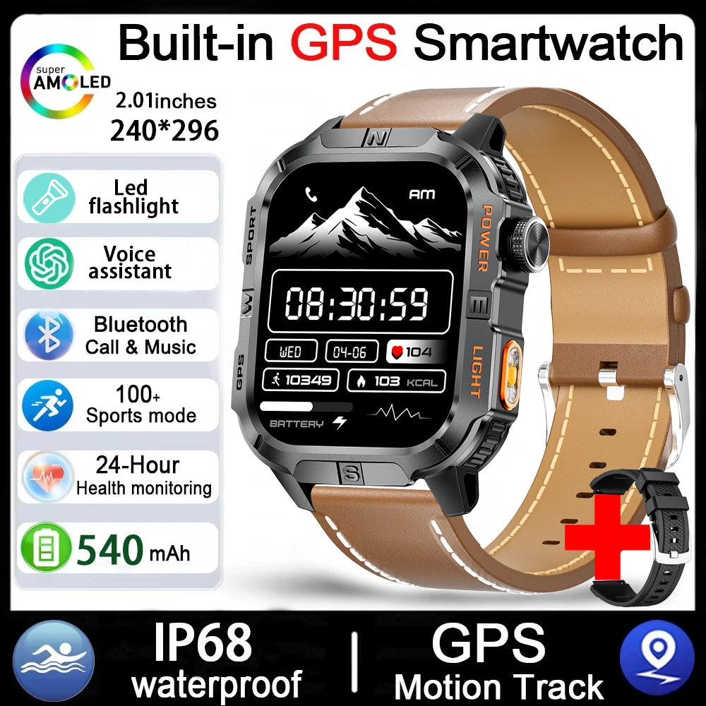 Smartwatch Militar Outdoor 2026 — GPS, LED, Bússola, Bluetooth e IP68 Impermeável