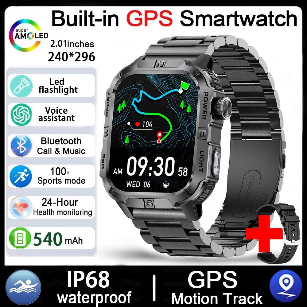 Smartwatch Militar Outdoor 2026 — GPS, LED, Bússola, Bluetooth e IP68 Impermeável