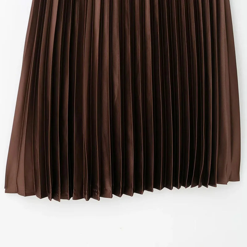 Saia Midi Plissada Elegante — Cintura Média