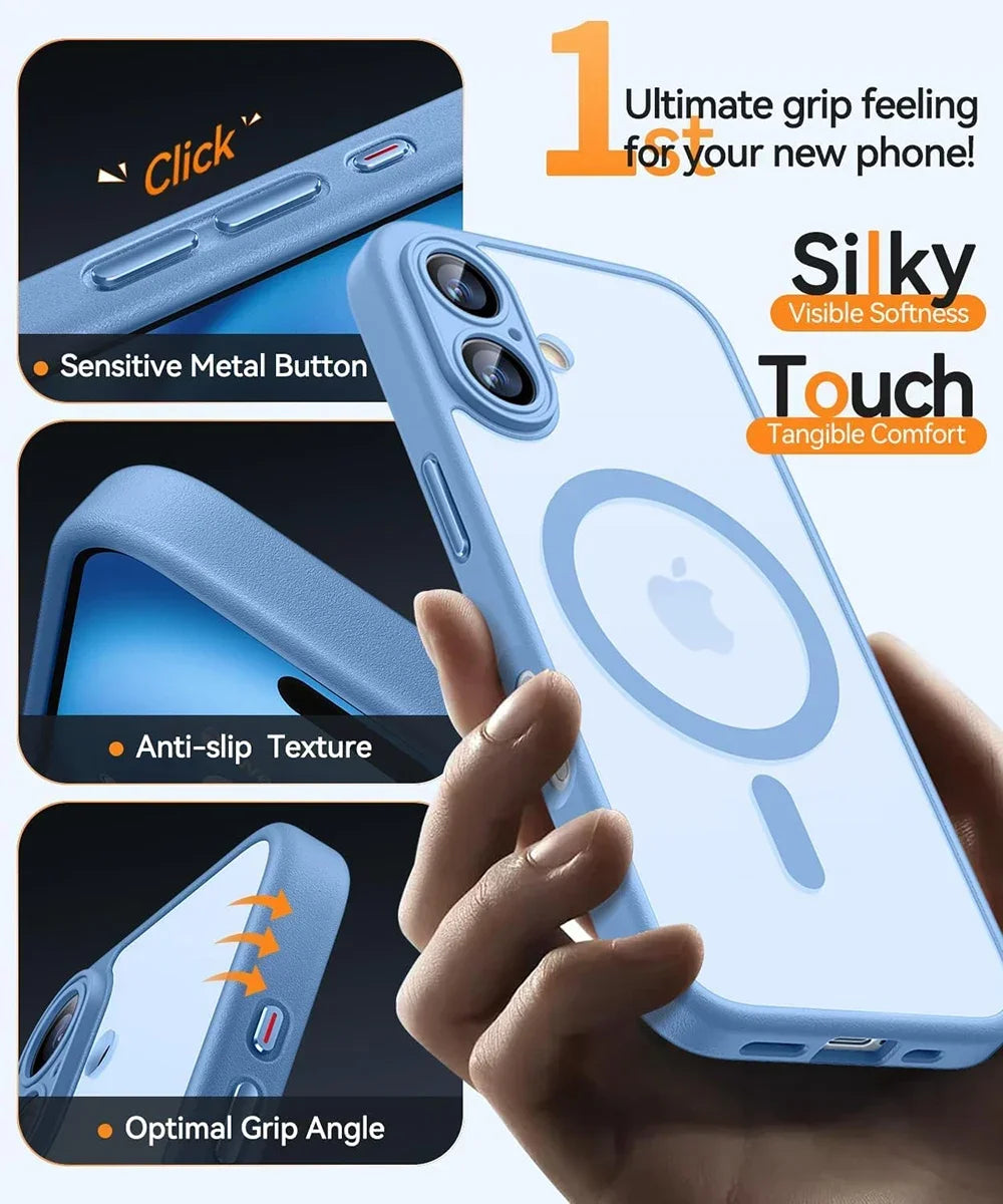 Capa Magnética Fosca Anti-Choque para iPhone com MagSafe — iPhone 11 ao 17 Pro Max