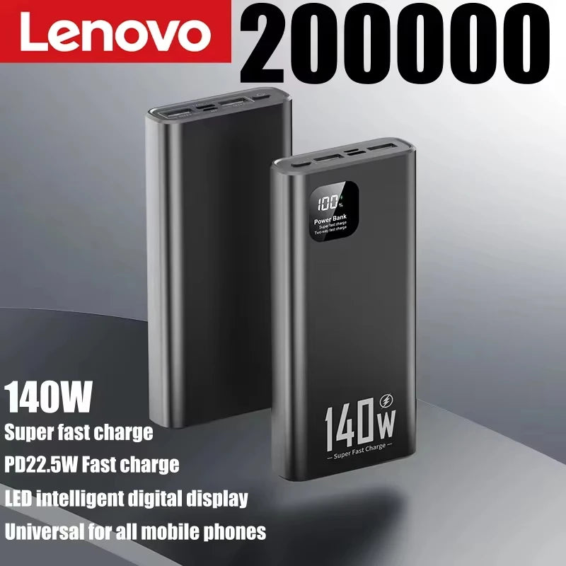 Lenovo Power Bank 200000mAh 140W — Carregamento Ultra Rápido