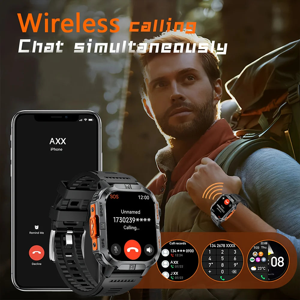 Smartwatch Militar Outdoor 2026 — GPS, LED, Bússola, Bluetooth e IP68 Impermeável