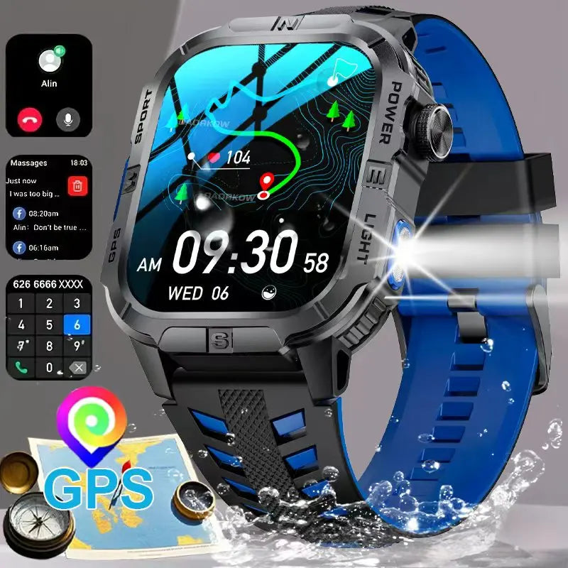Smartwatch Militar Outdoor 2026 — GPS, LED, Bússola, Bluetooth e IP68 Impermeável