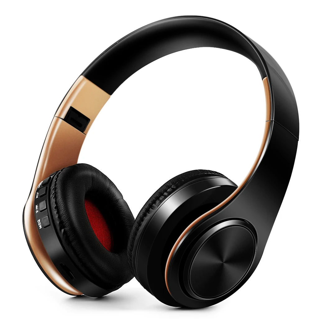 Auscultadores Bluetooth Estéreo Dourados — com Microfone