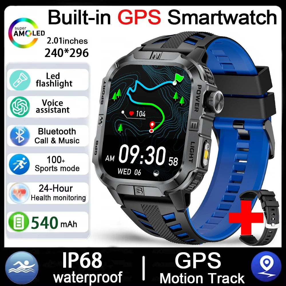 Smartwatch Militar Outdoor 2026 — GPS, LED, Bússola, Bluetooth e IP68 Impermeável