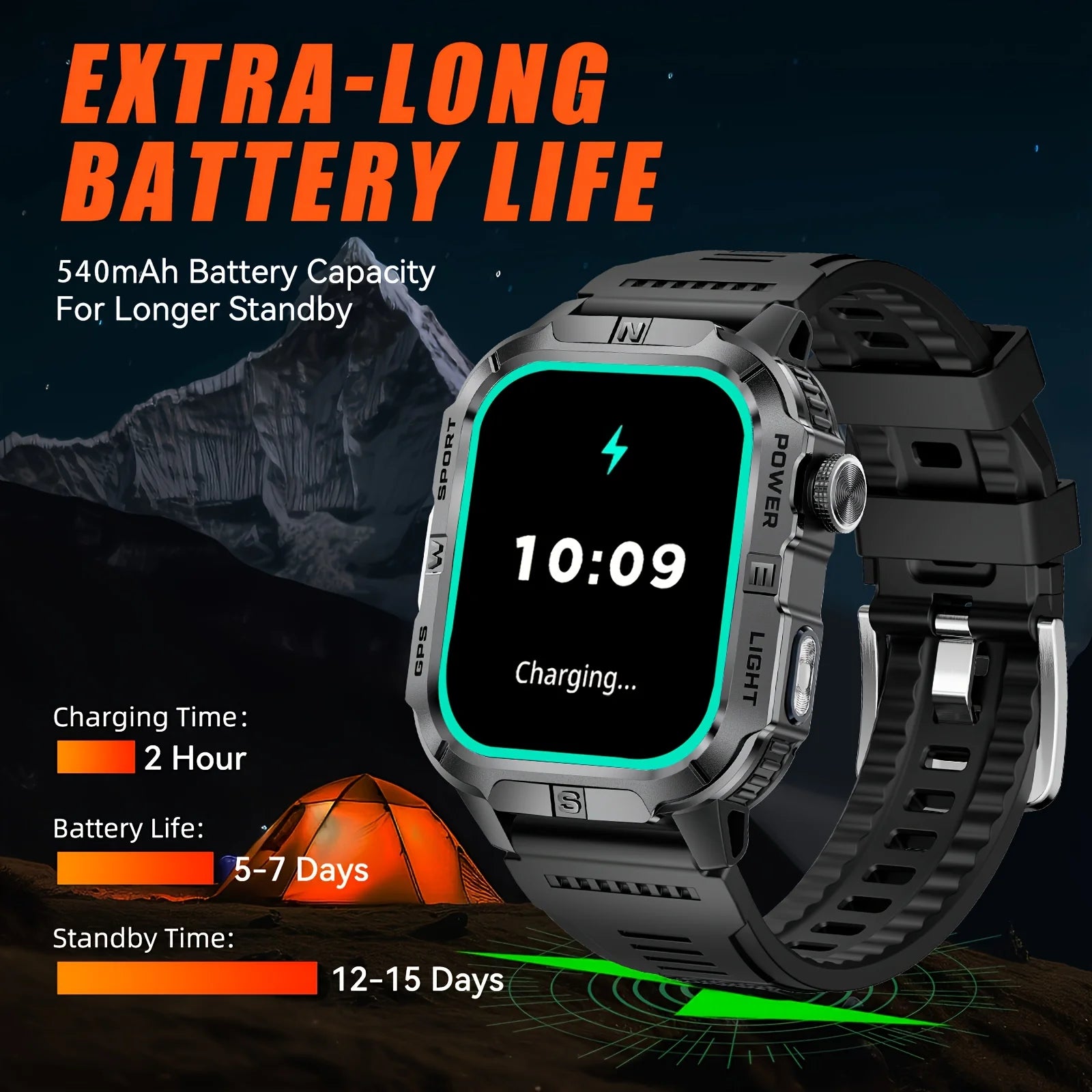 Smartwatch Militar Outdoor 2026 — GPS, LED, Bússola, Bluetooth e IP68 Impermeável