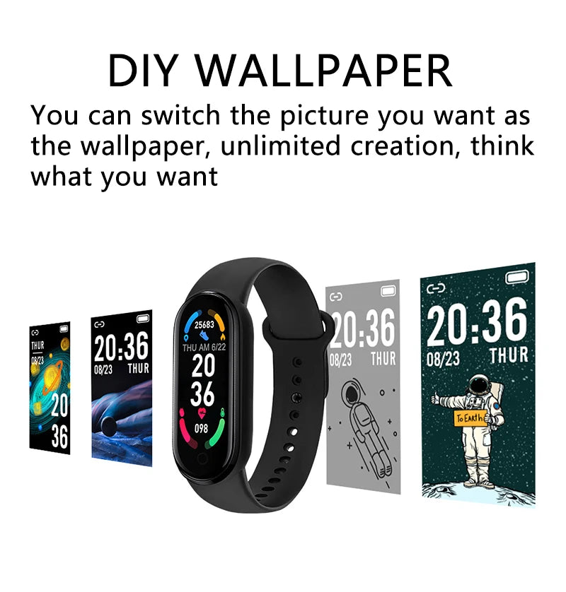Smartwatch M6 — Pulseira Fitness com Monitor Cardíaco e Tensão Arterial