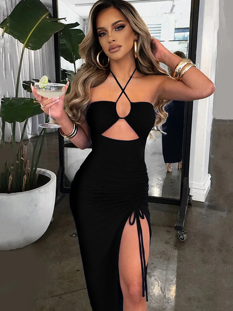 Vestido Midi Bodycon Sem Mangas — Decote em V e Costas Abertas