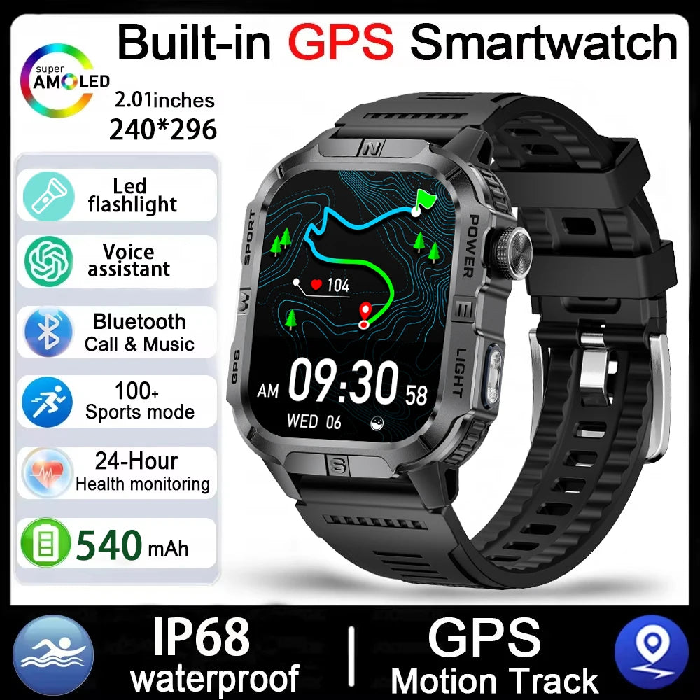 Smartwatch Militar Outdoor 2026 — GPS, LED, Bússola, Bluetooth e IP68 Impermeável