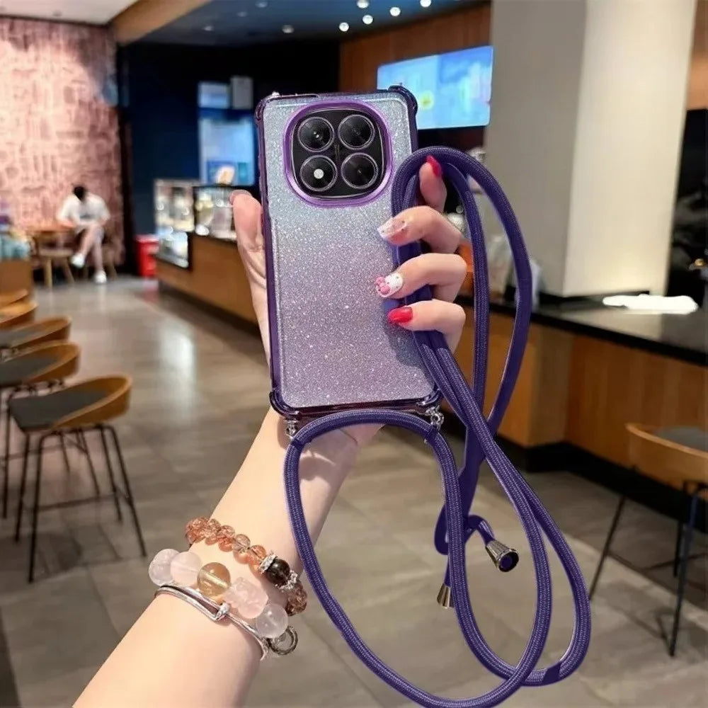 Capa Glitter com Lanyard para Redmi Note 15 / 15 Pro 4G