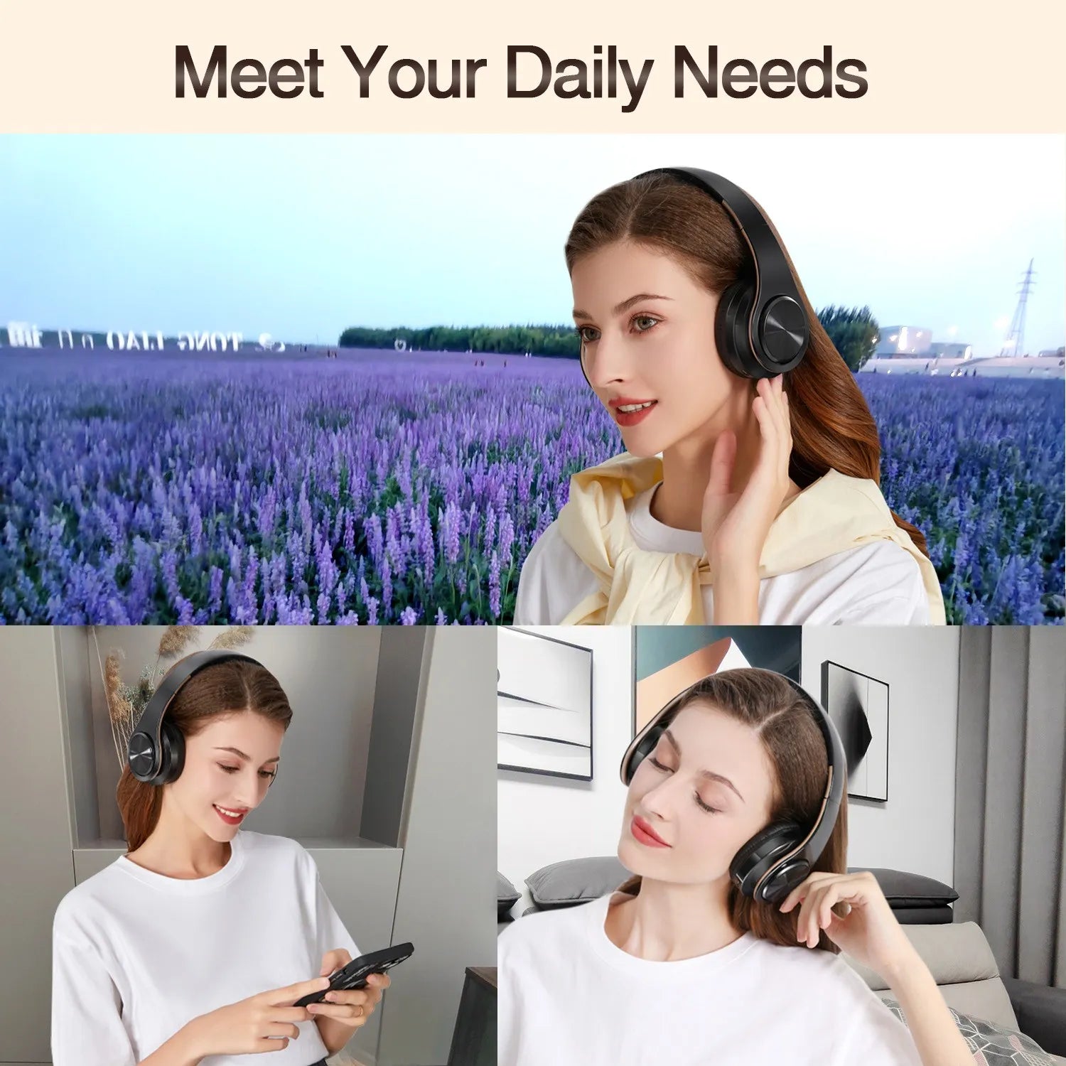 Auscultadores Bluetooth Estéreo Dourados — com Microfone