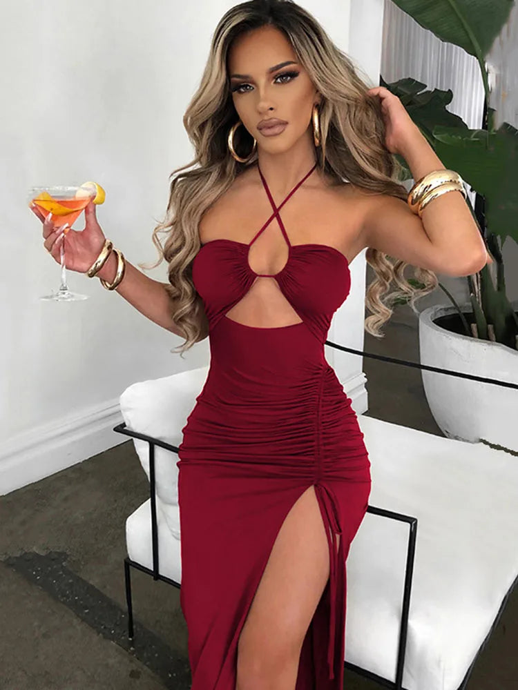 Vestido Midi Bodycon Sem Mangas — Decote em V e Costas Abertas