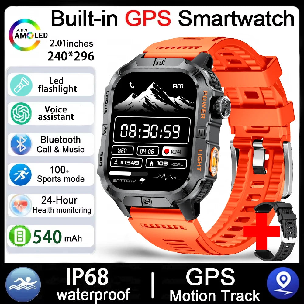 Smartwatch Militar Outdoor 2026 — GPS, LED, Bússola, Bluetooth e IP68 Impermeável