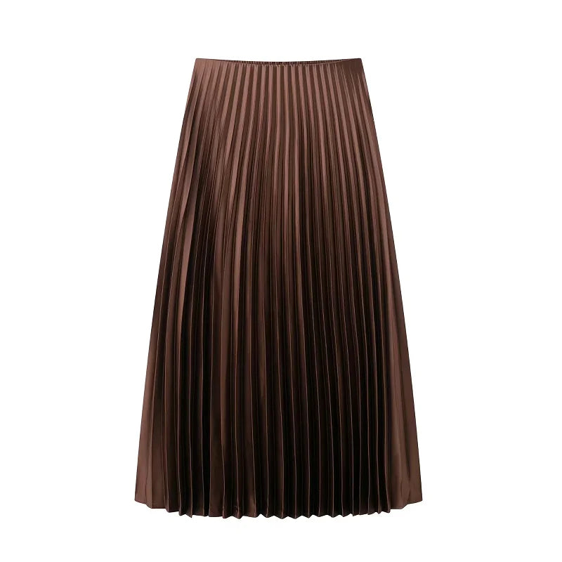 Saia Midi Plissada Elegante — Cintura Média