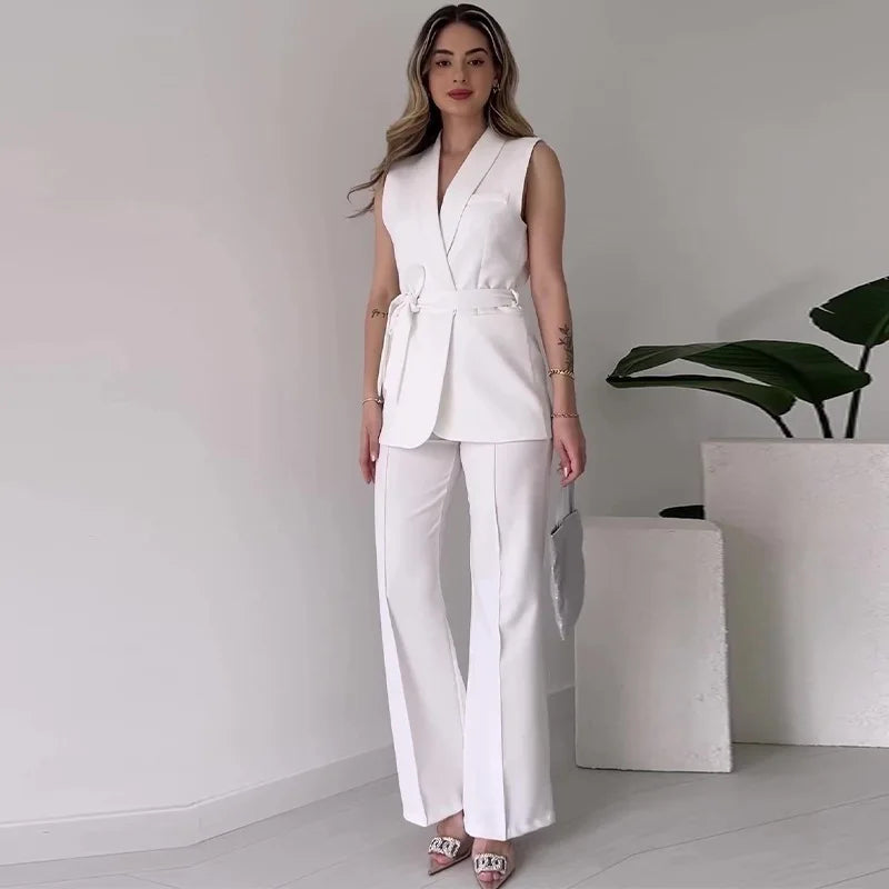 Conjunto Formal Feminino — Calças + Top Sem Mangas
