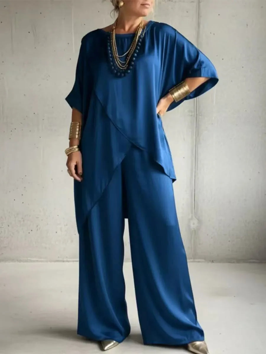 Conjunto Satin Duas Peças — Top + Calças Perna Larga